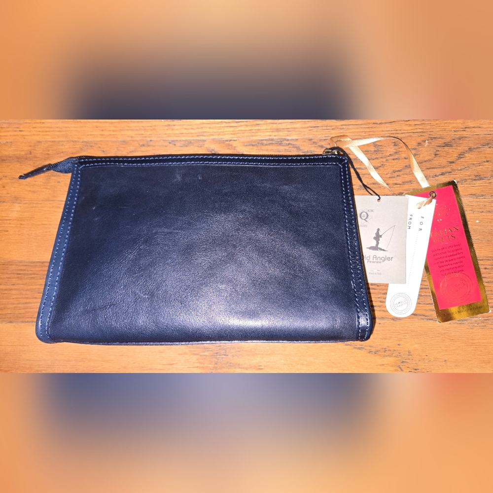 NWT Old Angler Firenze Navy Genuine Leather Clutch